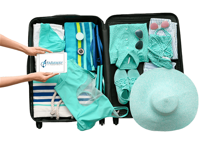 Beach scene with yacht rental items