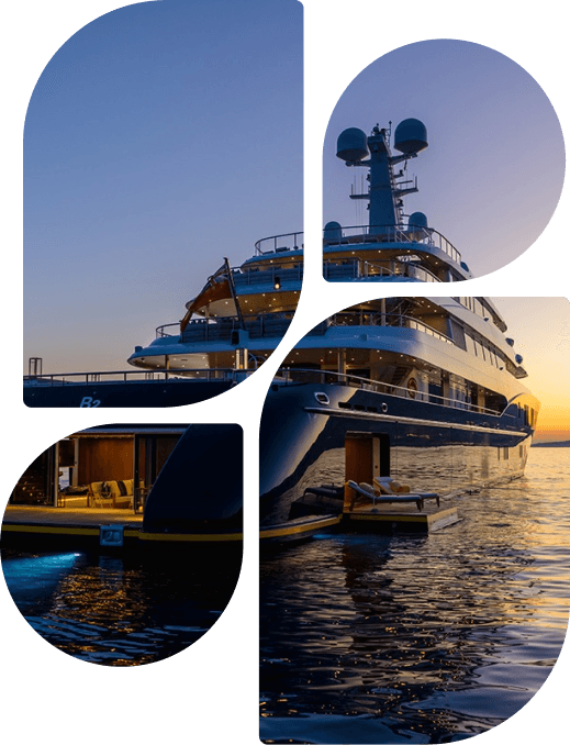 Beach scene with yacht rental items
