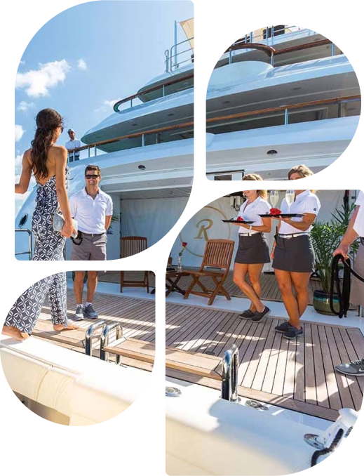 Beach scene with yacht rental items